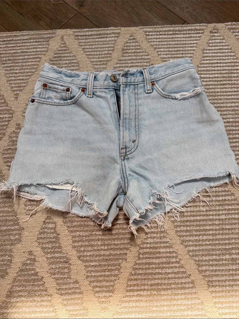 Abercrombie & Fitch Annie High Rise  Light Blue Frayed Denim Shorts